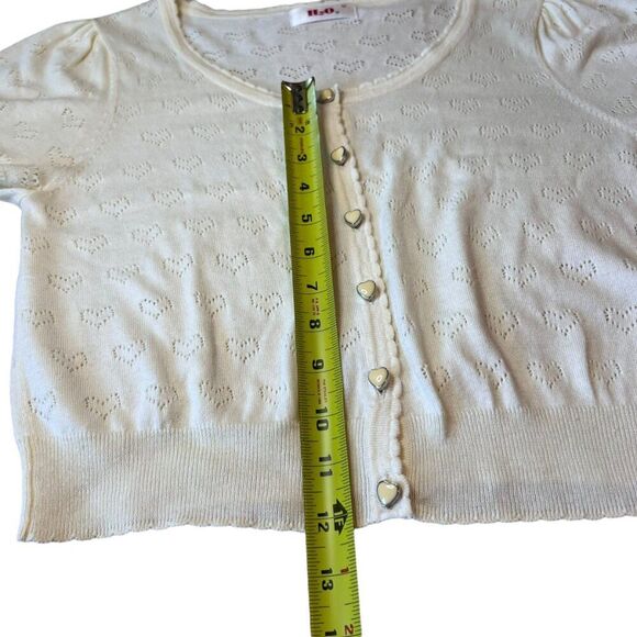 H20 Short Sleeve Cardigan Hearts Women Sz Medium Ivory Crop Love Japan Preppy - Picture 7 of 8